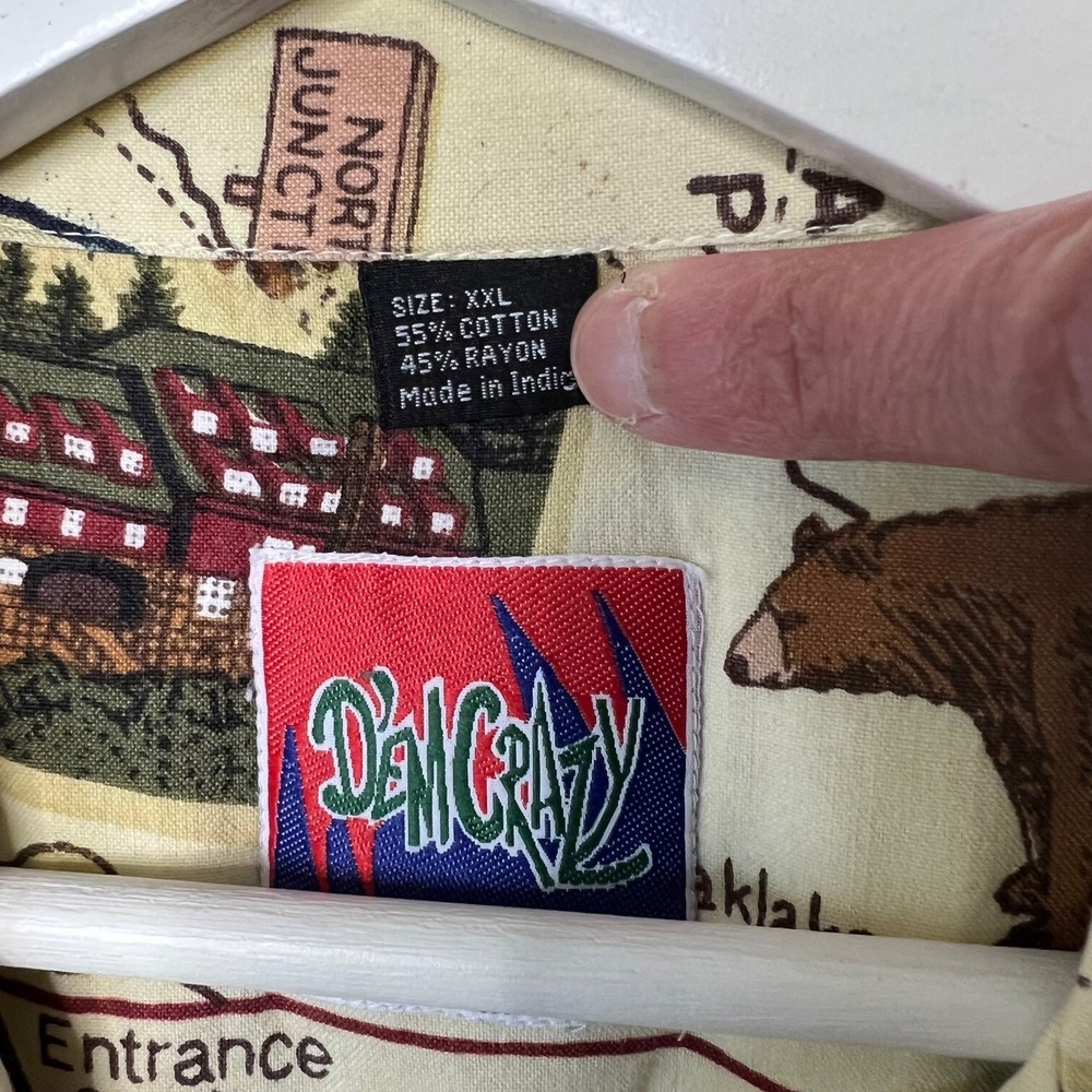 Dem Crazy Shirt Mens XXL Cream All Over Print Destination Map Travel Casual - Picture 3 of 8